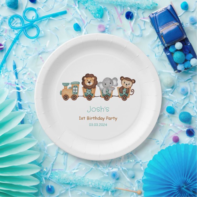 ALL ABOARD Train Fiesta Kids Birthday Paper Plate (Party)