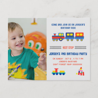All Aboard Train Ride 2nd Birthday Invite Postcard