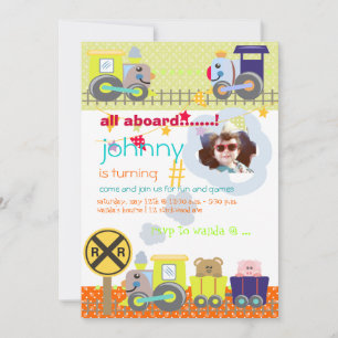 All aboard, trains birthday party invites