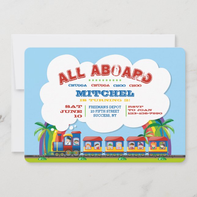 All Aboard Tropical Train Invitation (Front)