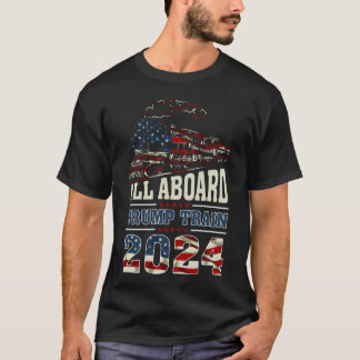 All Aboard Trump Train 2024 Vintage American Flag  T-Shirt