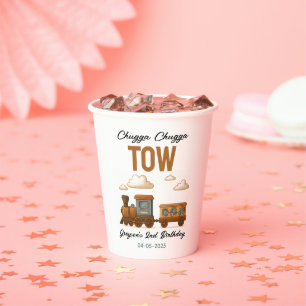 All Aboard Vintage Train 2nd Birthday party Paper Cups