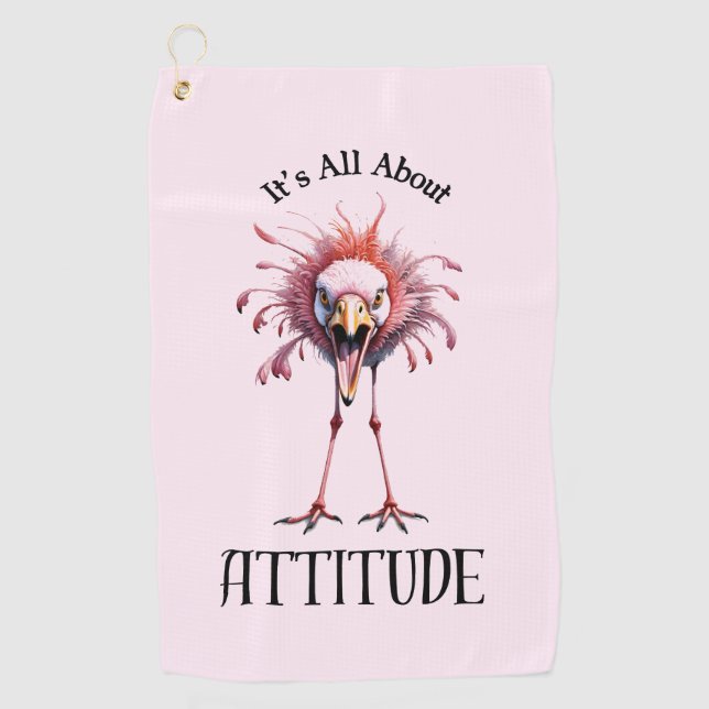 All About Attitude Funny Flamingo Golf Towel (Front)