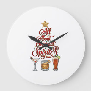 All About Christmas Spirits Cocktails Whiskey Star Large Clock