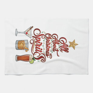 All About Christmas Spirits Cocktails Whiskey Star Tea Towel