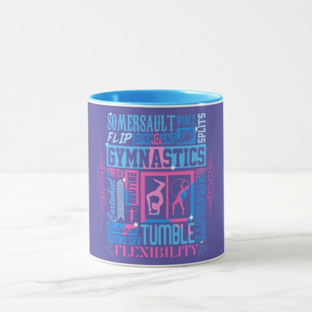 All About Gymnastics Typography in Pink and Blue  Mug (Center)