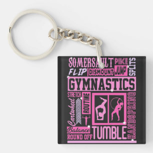 All About Gymnastics Typography in Pink  Key Ring