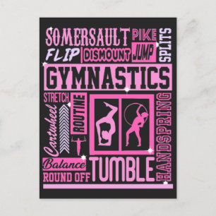 All About Gymnastics Typography in Pink Postcard