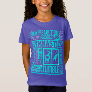 All About Gymnastics Typography in Turquoise T-Shirt