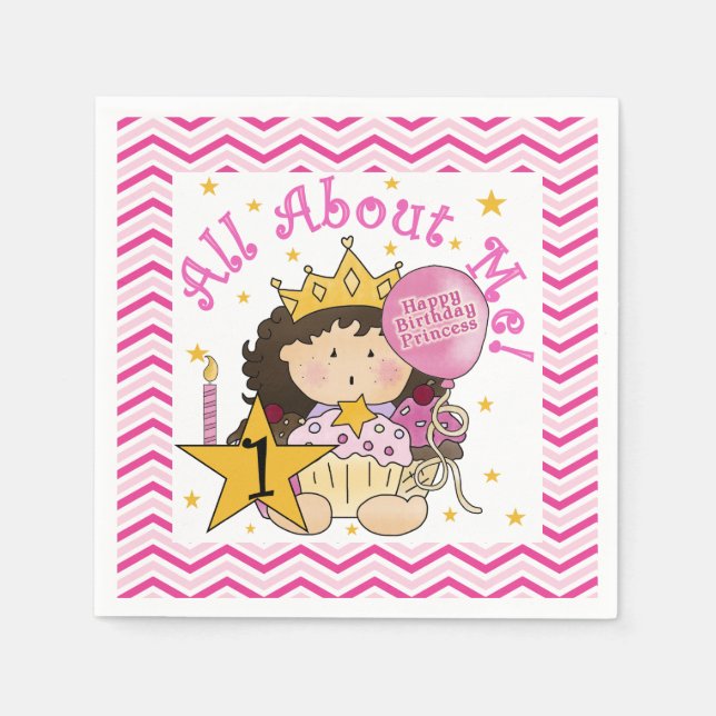 All About Me Princess 1st Birthday Paper Napkins (Front)