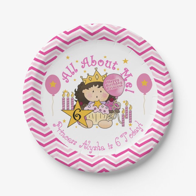 All About Me Princess 6th Birthday Paper Plates (Front)