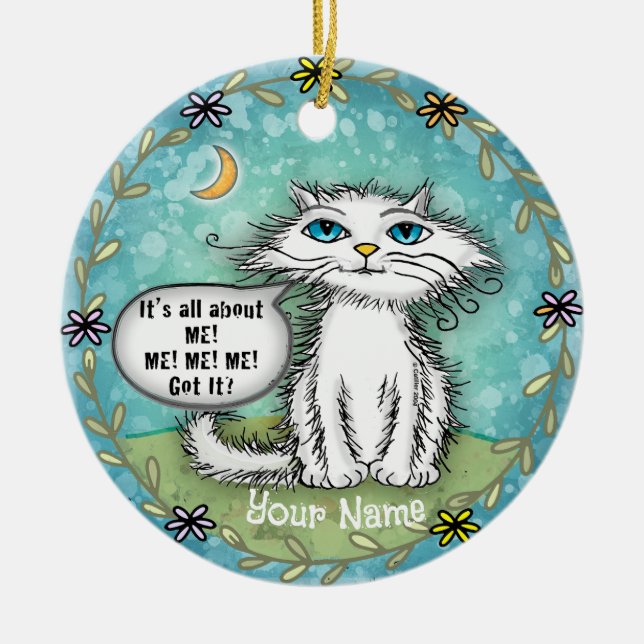 All About Me Scraggles Cat  Ceramic Tree Decoration (Front)