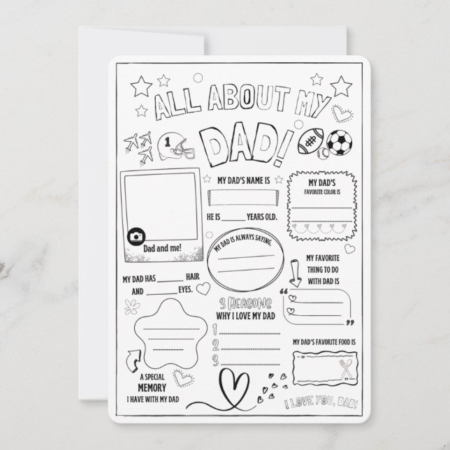 All About My Dad ,Kids Gift for Fathers Thank You Card (Front)