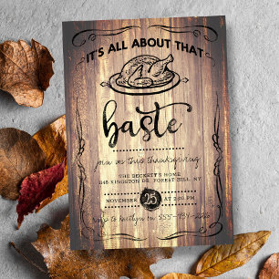 "All About That Baste" Rustic Wood Thanksgiving Invitation