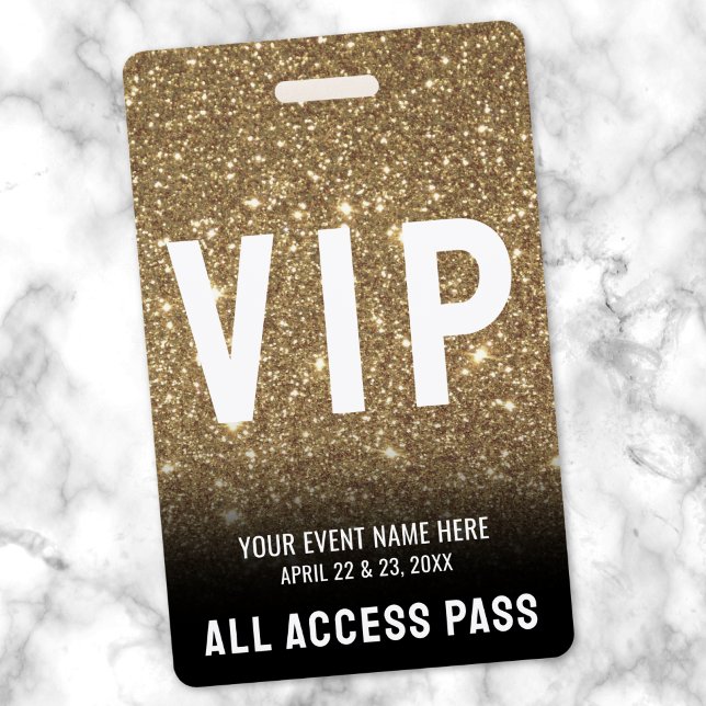 All Access Black Gold Glitter VIP Pass ID Badge (All Access Black Gold VIP Badge)