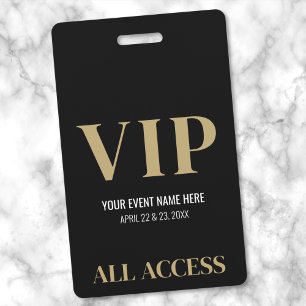 All Access Elegant Black Gold Event VIP ID Badge
