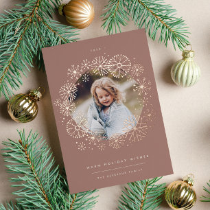 All Aflurry Single Photo Rose Gold Foil Holiday Card