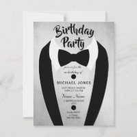 All age Mens Silver Bow Tie Birthday Party Invite