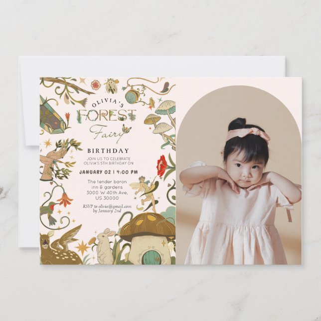  All age Mushroom Forest fairy girl birthday  Invitation (Front)