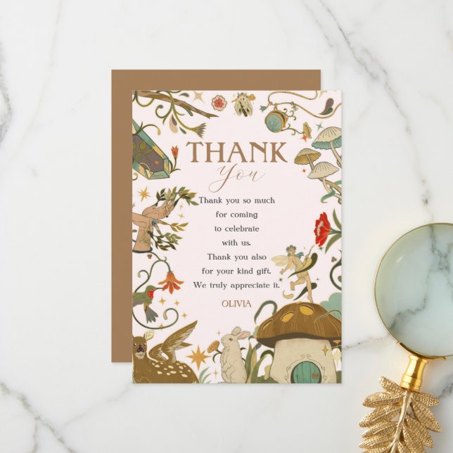  All age Mushroom Forest fairy girl birthday  Thank You Card (Front/Back In Situ)
