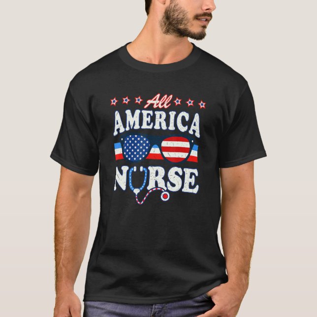 All America Nurse Stethoscope Us Flag Doctor Lpn 4 T-Shirt (Front)