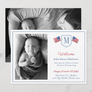 All-American 4th Of July Welcome Baby Boy Birth Announcement