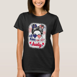 All American Aunty Patriotic 4th Of July Messy Bun T-Shirt