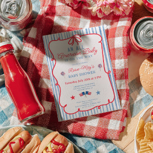All American Baby Shower Red Blue Stripes Invitation