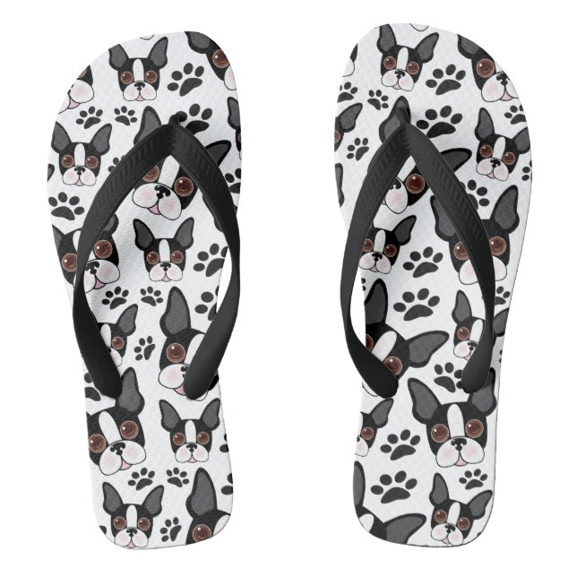 All American Boston Terrier Pet Puppy Dog Flip Flops (Footbed)