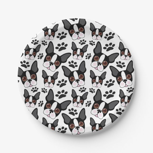 All American Boston Terrier Pet Puppy Dog Paper Plate (Front)