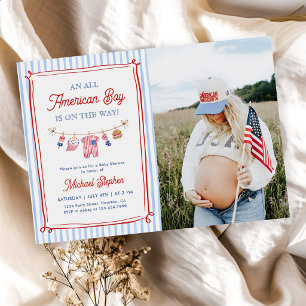 All American Boy 4th July Baby Shower Photo Invitation