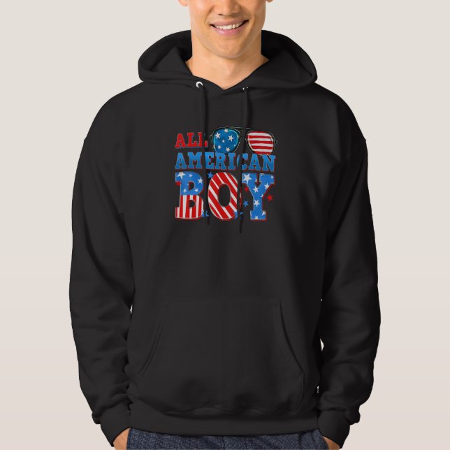 All American Boy 4th of July American Flag Family  Hoodie (Front)