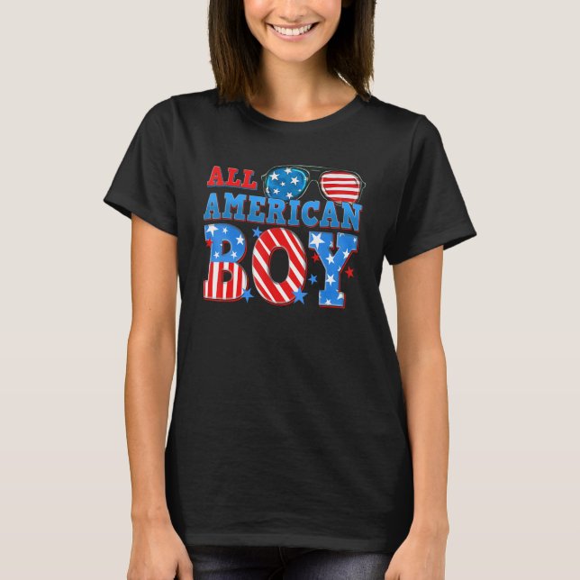 All American Boy 4th of July American Flag Family  T-Shirt (Front)