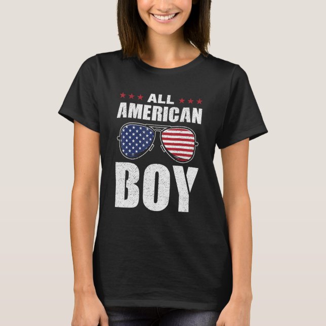 All American Boy 4th Of July Boys Sunglasses USA F T-Shirt (Front)