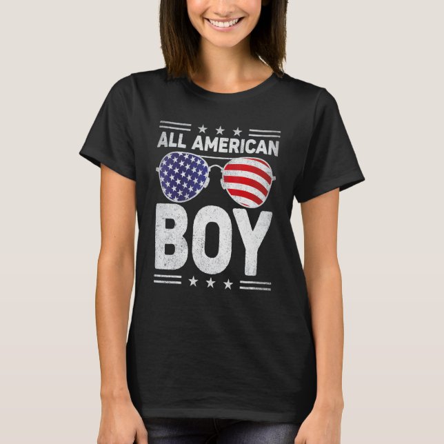 All American Boy 4th Of July Sunglasses Us Flag T-Shirt (Front)