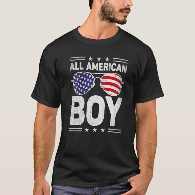 All American Boy 4th Of July Sunglasses Us Flag   T-Shirt (Front)
