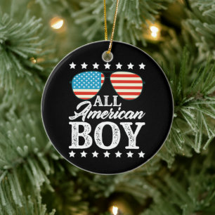 All American Boy 4th Of July USA Sunglasses  Ceramic Tree Decoration
