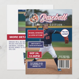 All American Boy Baseball Magazine Cover Birthday Invitation