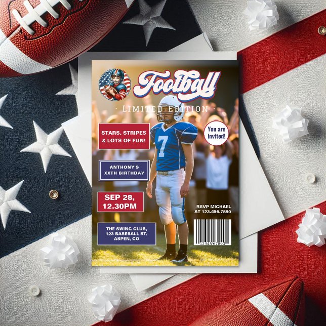 All American Boy Football Magazine Cover Birthday Invitation (All American Boy Football Magazine Cover Birthday Invitation)