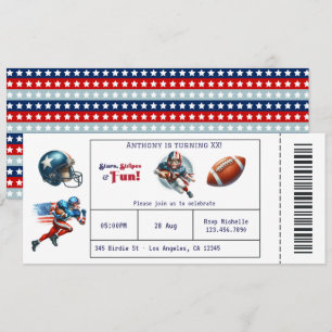 All American Boy Football Ticket Birthday Party Invitation