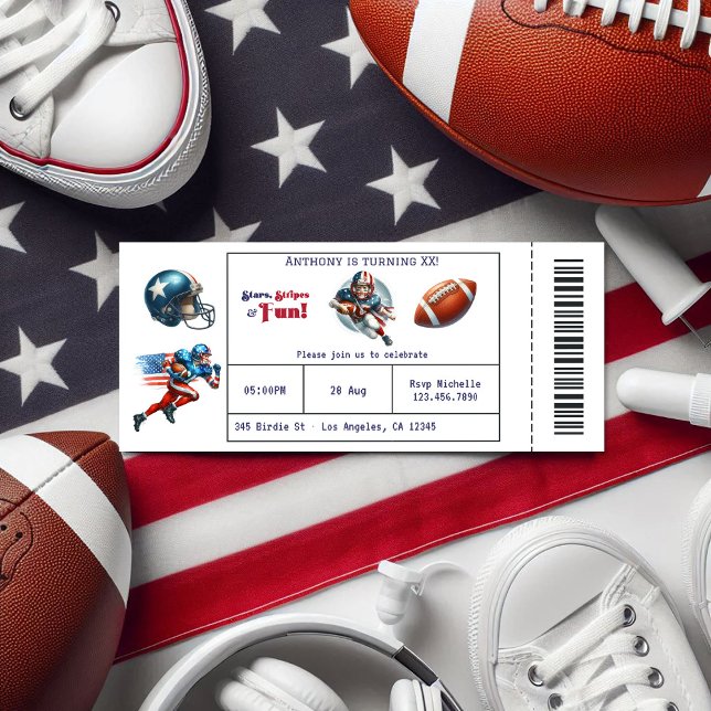 All American Boy Football Ticket Birthday Party Invitation (All American Boy Football Ticket Birthday Party Invitation)