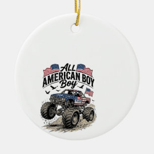 All American Boy Patriotic Monster Truck T-Shirt_1 Ceramic Tree Decoration