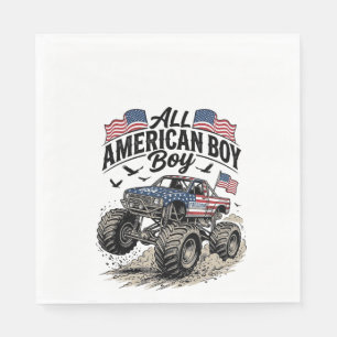 All American Boy Patriotic Monster Truck T-Shirt_1 Napkin