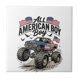 All American Boy Patriotic Monster Truck T-Shirt_1 Tile