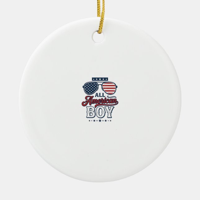All American Boy Patriotic Sunglasses Shirt Design Ceramic Tree Decoration (Front)