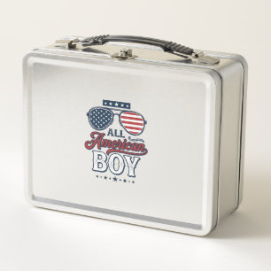 All American Boy Patriotic Sunglasses Shirt Design Metal Lunch Box