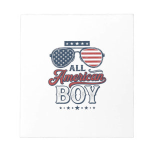 All American Boy Patriotic Sunglasses Shirt Design Notepad