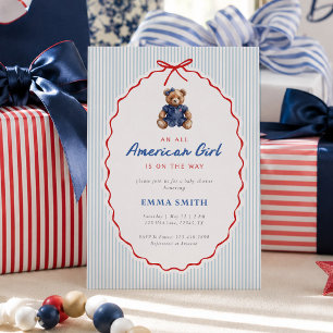 All American Boy Preppy Teddy Bear Fourth of July  Invitation