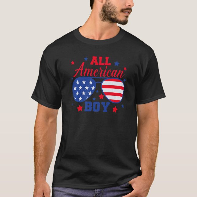 All American Boy Sunglasses USA Flag 4th of July P T-Shirt (Front)