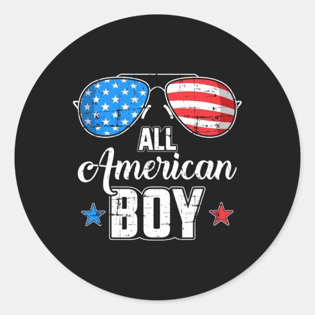 All American Boy Us Flag Sungles For Matching 4th  Classic Round Sticker (Front)